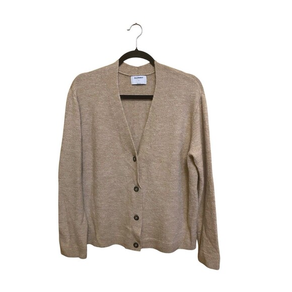 Knit Old Navy Tan Long Sleeve Cardigan Sweater for Women's Medium Front Button - Picture 1 of 13